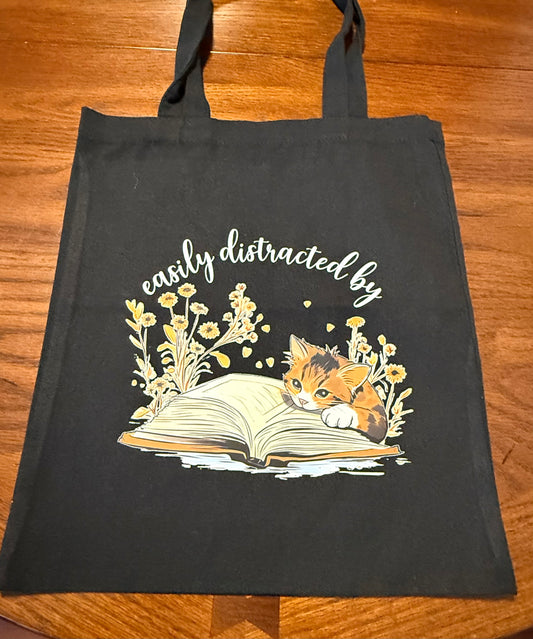 Easily Distracted by Cats and Books Tote Bag