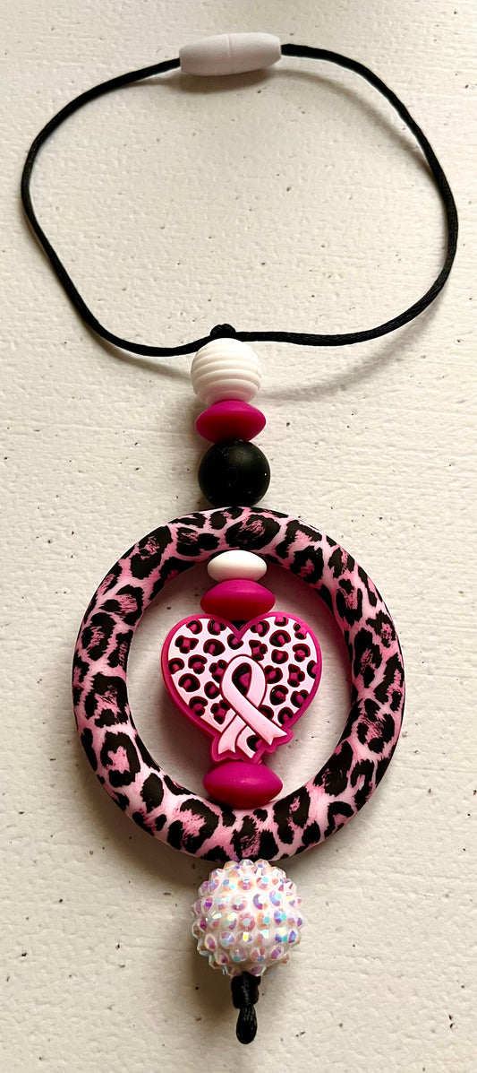 Pink Ribbon Heart Car Charm