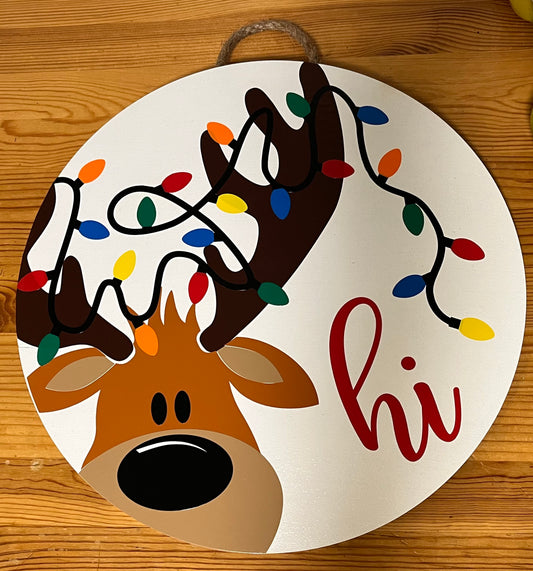 Reindeer Round Sign 14"