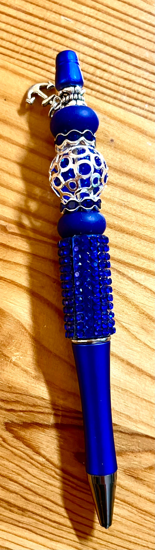 Blue Sparkle Beaded Pen with Anchor charm