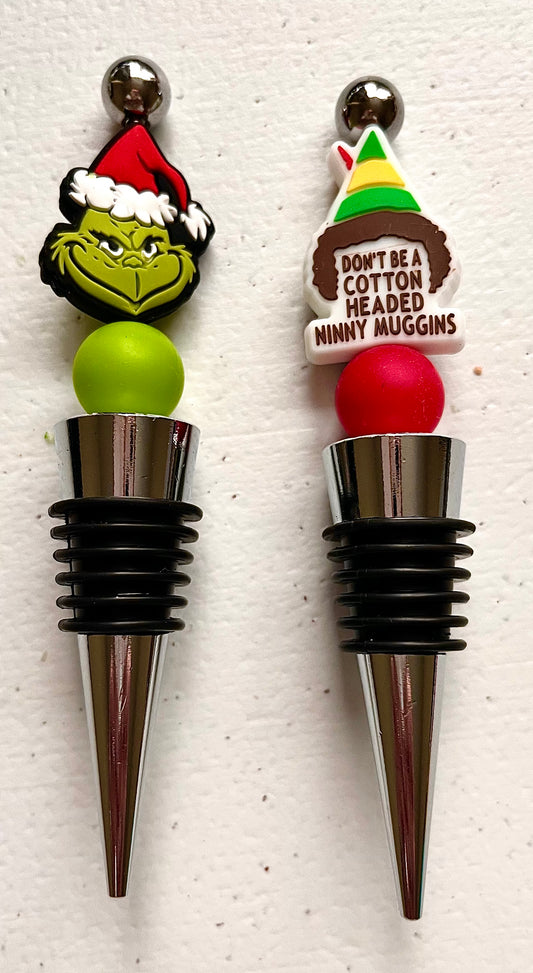 Grinch and Elf Wine Bottle Stoppers